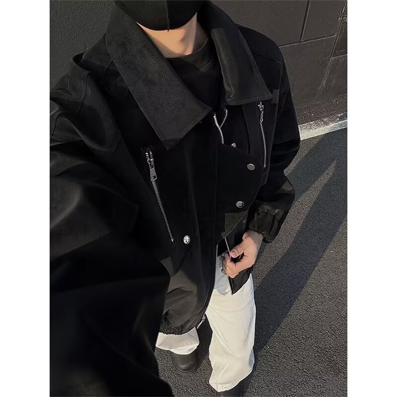 潮牌春秋季新款美式复古皮夹克男士宽松情侣oversize外套,男装夹克,四季星座505