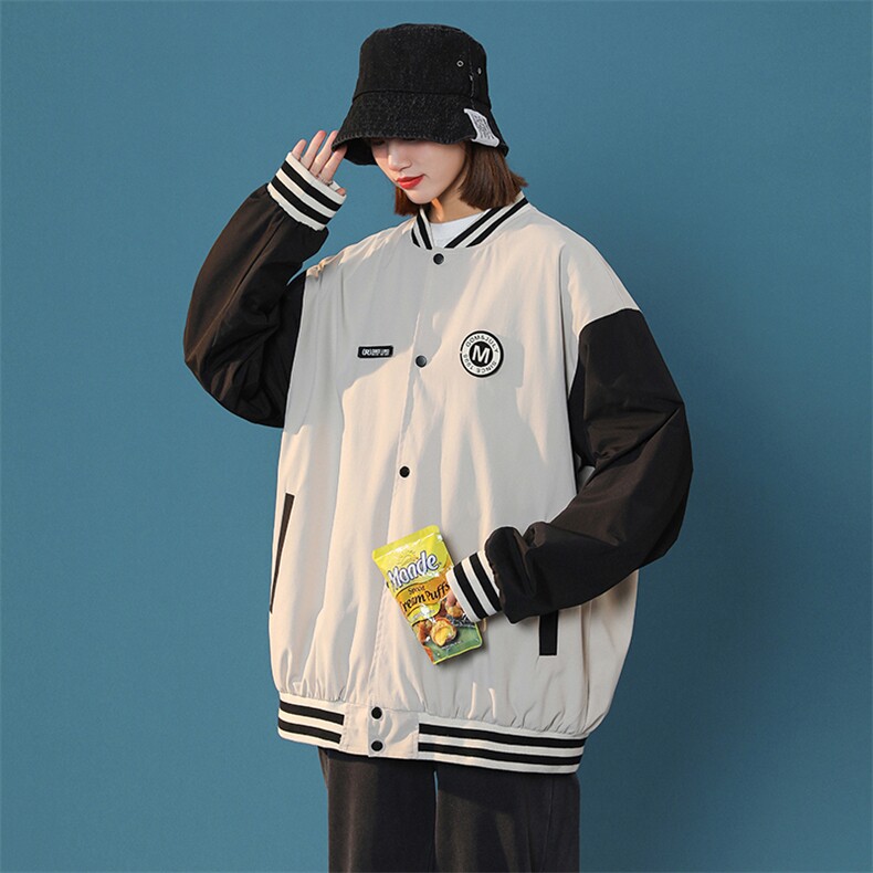 现货2025秋冬港风中性休闲宽松男女印花运动夹克棒球服DM88-P65图片
