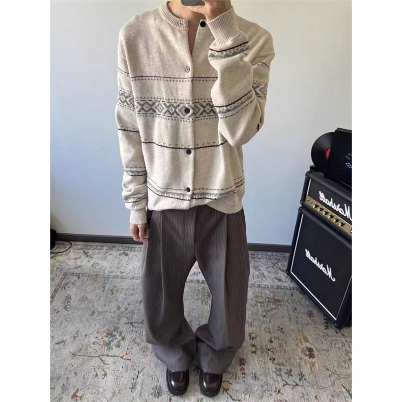 现货~费尔岛学院风氛围感提花开衫毛衣外套MY2598批70,男装针织衫/毛衣,星座1411A-6