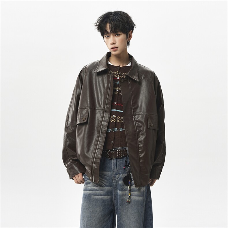 秋季新款PU皮嘻哈外套上衣ins美式复古机车夹克25XJ55282特批73,男装夹克,电商A042