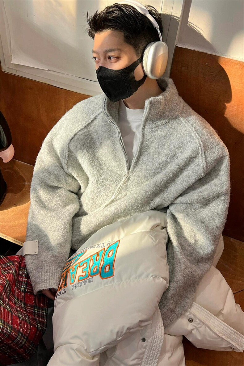 【有货】浅灰色圈圈纱立领拉链毛衣开衫外套MY9551特P75,男装针织衫/毛衣,星座908-1