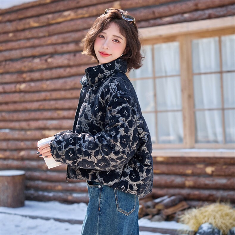【bao款现货】2024新款冬装提花重工立领短款羽绒服白鸭绒,女装羽绒服,雅静靓衣