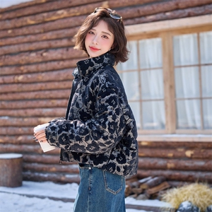 【bao款现货】2024新款冬装提花重工立领短款羽绒服白鸭绒图片