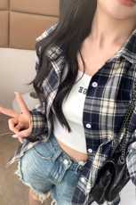 特批P30无差价2025春时尚格子翻领长袖衬衫男女中性潮流衬衣C5450，男装衬衫，电商A001-1