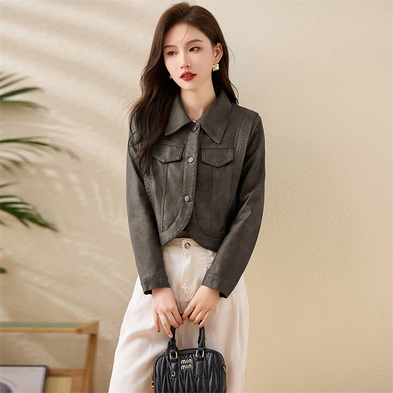 现货宽松蝙蝠袖绿色PU皮衣2024春装新款女装时尚百搭显瘦皮外套女,女装皮衣,江南女神
