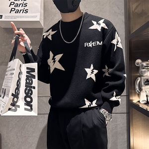 痞帅炸街撞色男士星星套头毛衣社会小伙店主风301C-M40-P68-控98图片
