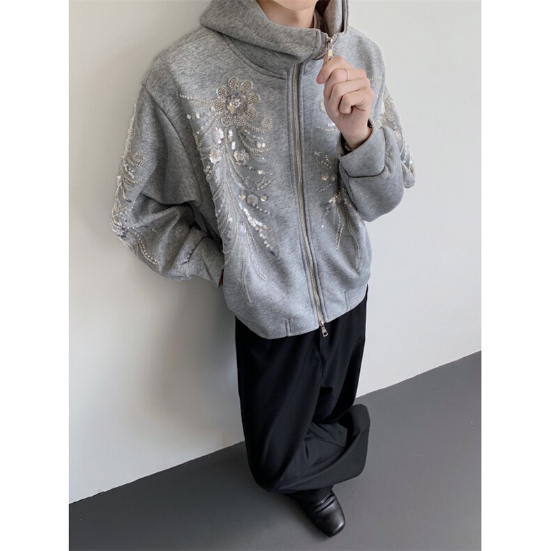 25秋冬重工男士设计感珠片刺绣连帽拉链卫衣WY57-P118,男装卫衣,电商B288