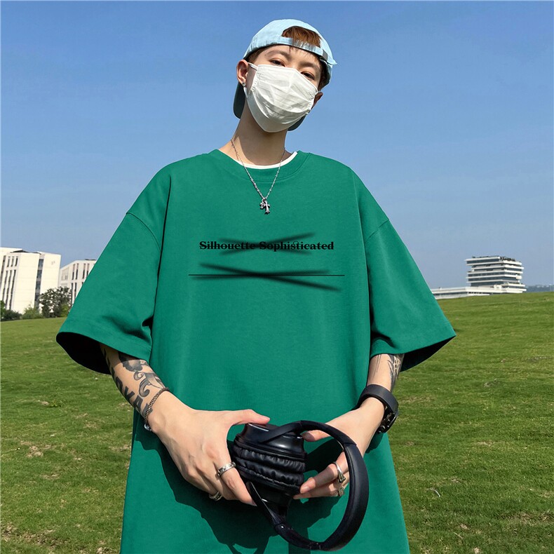 230克纯棉落肩宽松短袖白墨印花T恤B219A-T2518-P25限38,男装T恤,电商B219A