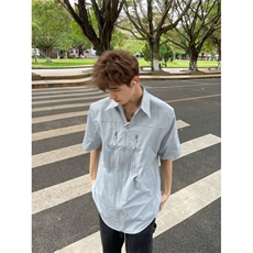 浅蓝色拉链垫肩短袖衬衫男款夏季衬衣cleanfit外套3375-特P38，男装衬衫，星座1007（原301D）