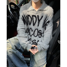 秋季新款港风美式高街字母印花套头翻领毛衣男设计感MY1536-P60，男装针织衫/毛衣，星座313A(原308A-2)
