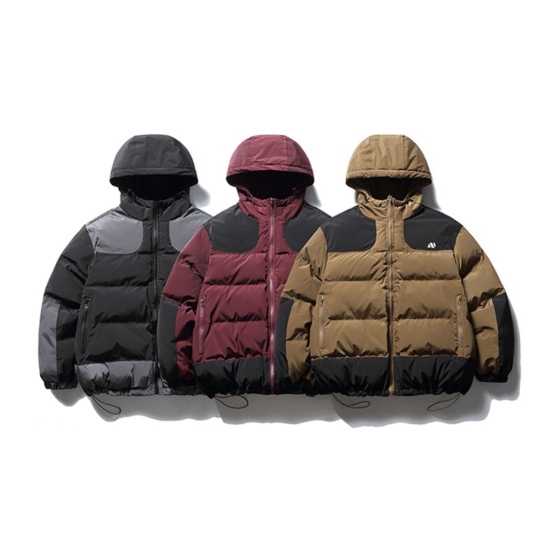 南夏乔装2025冬季新款撞色拼接拉链口袋连帽棉服日系复古宽松棉衣,男装棉衣,电商S006（B521）