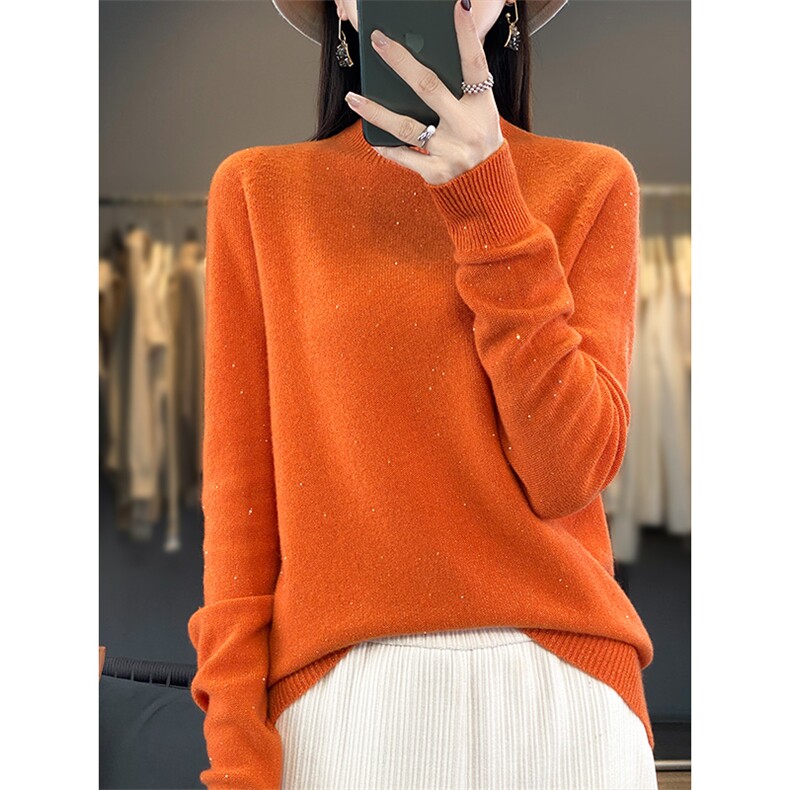 2025年秋季时尚百搭通勤简约休闲半高，女装羊毛衫，片语羊绒