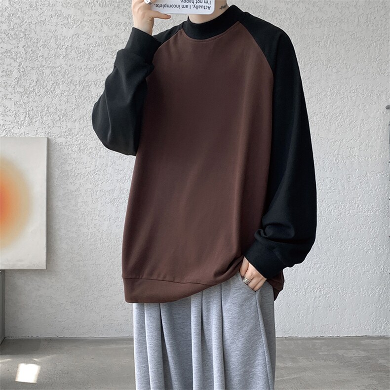 8XL-M280g重磅插肩半高领长袖t恤男打底德绒卫衣DR001特P27加绒37,男装T恤,电商B312
