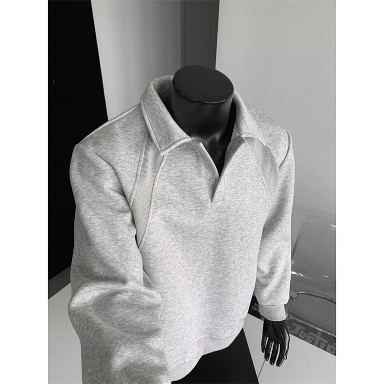 WY803-尺码M-3XL-P38-美式解构拼接POLO领卫衣宽松休闲情侣上衣,男装Polo衫,星座1811B
