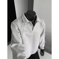 WY803-尺码M-3XL-P38-美式解构拼接POLO领卫衣宽松休闲情侣上衣，男装Polo衫，星座1811B