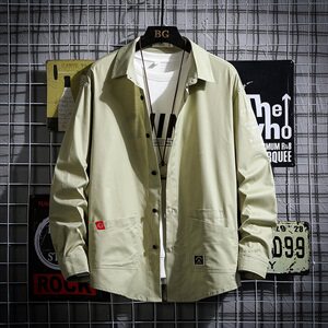2021春季格风日系大码男字母印花休闲布标宽松衬衫C559-P45图片