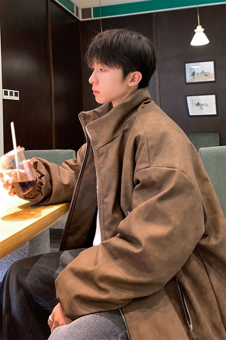 港风PU皮复古做旧双侧金属拉链设计夹克式棉衣男MY77092P130控198,男装棉衣,星座226-1