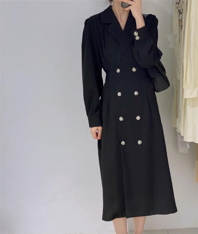 韩系双排扣长裙，其它，驿谷