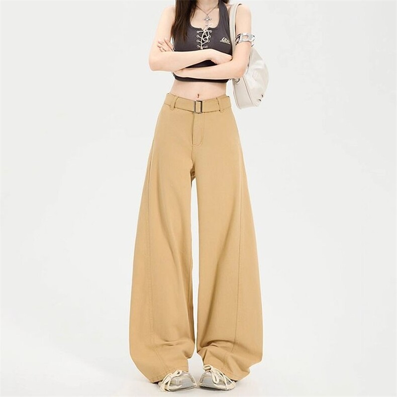 慵懒风休闲高腰阔腿牛仔裤女春秋新款显瘦配腰带宽松拖地牛仔裤潮图片
