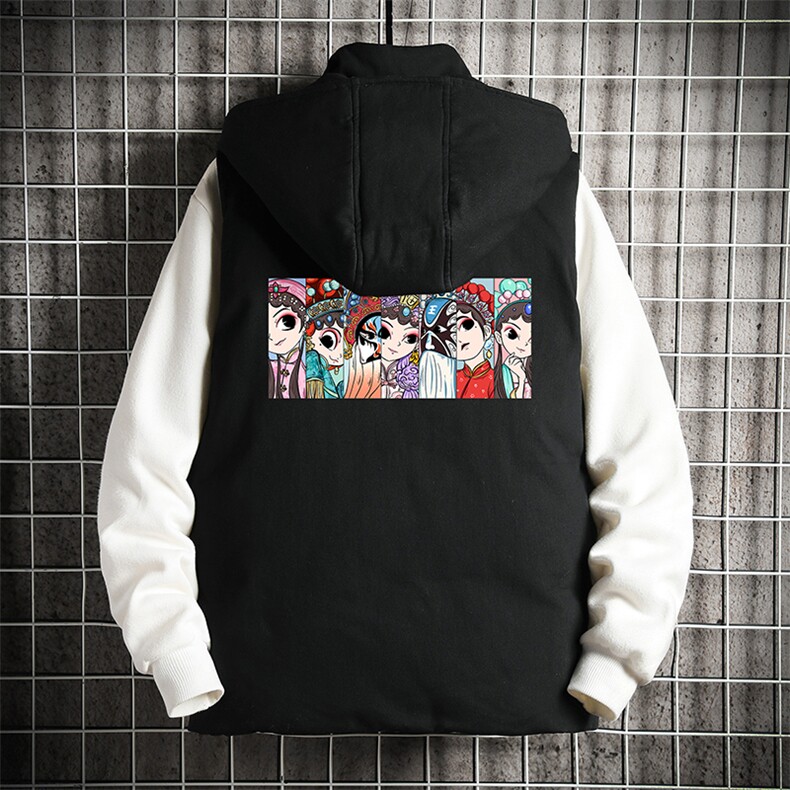 京剧脸谱风棉马甲大码加厚棉背心男坎肩男网格MJ47250-P80，男装背心/马甲，电商A040A