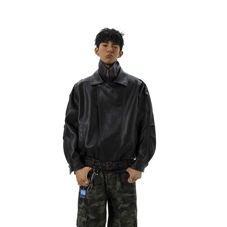 荔枝纹高端双层领廓形设计大码M-5XL机车皮衣JK78095特P118控178，男装皮衣，星座226-1