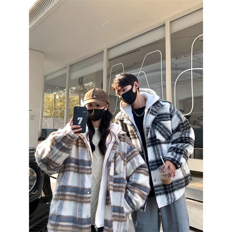 1506-1/M77361/P76假两件格纹外套男冬新款加厚保暖毛呢连帽棉衣，男装棉衣，星座1506-1