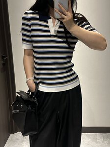 夏季新款简约百搭时尚条纹翻领女士短袖图片