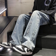 2024早春刺绣重工艺水洗宽松直筒牛仔裤313A-1-NZ026-P65控78，男装牛仔裤，星座808A-1