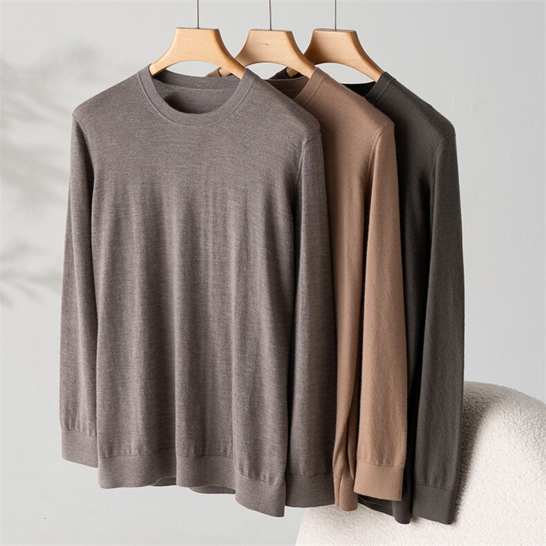 秋冬季新款舒适时尚百搭男士圆领羊绒套头衫男装，男装羊绒套衫，江帆羊绒