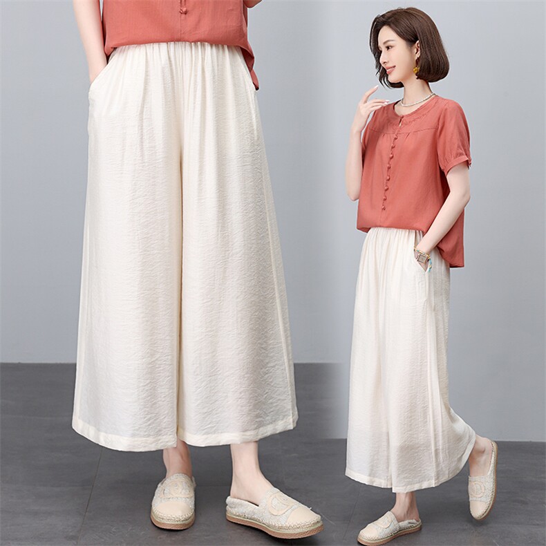 纯棉阔腿裤女薄款2025夏季新款休闲气质百搭显瘦垂感直筒裤，女装休闲裤，阿丹