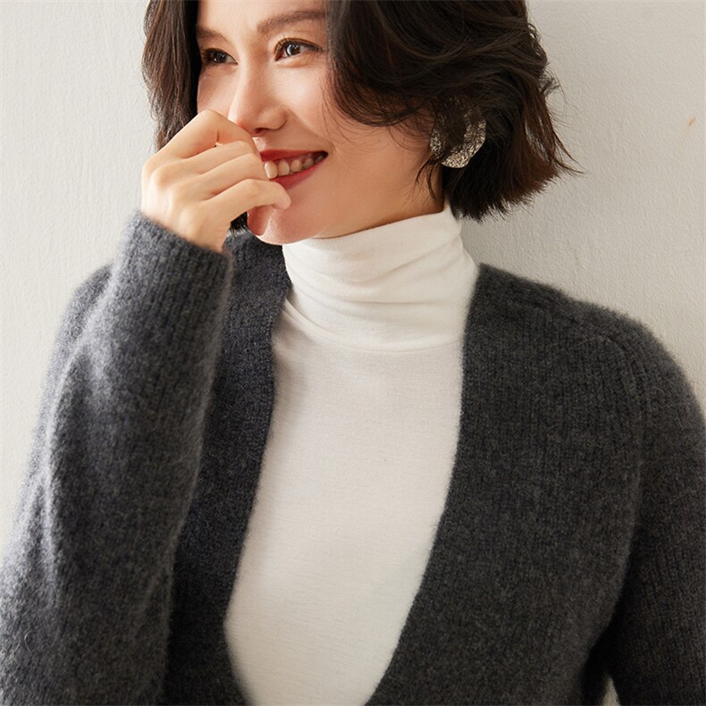秋冬季新款V领35%羊绒衫女宽松低领时尚百搭图片