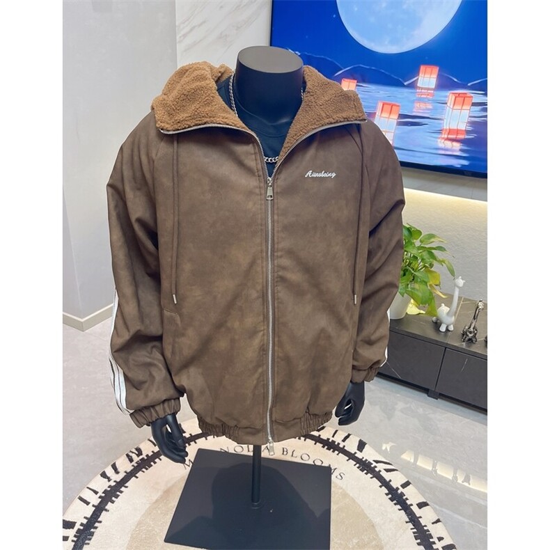 现货档口图羊羔毛内胆三条杠棉服美拉德皮棉衣M2412-特P100,男装棉衣,星座1213