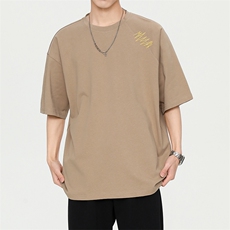 纯短袖日系潮牌无影墙时尚纯色刺绣新款短袖T恤男mc0101-p45，男装T恤，星座717