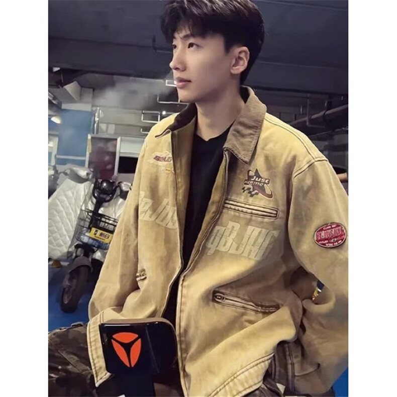 短款垫肩工装外套男款痞帅高级感cleanfit拉链夹克牛仔J133,男装夹克,星座1116A（原606A-3）