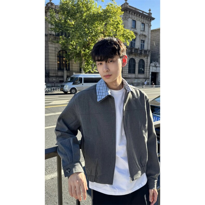 现货自制短款条纹西装,男装西服套装,星座910A