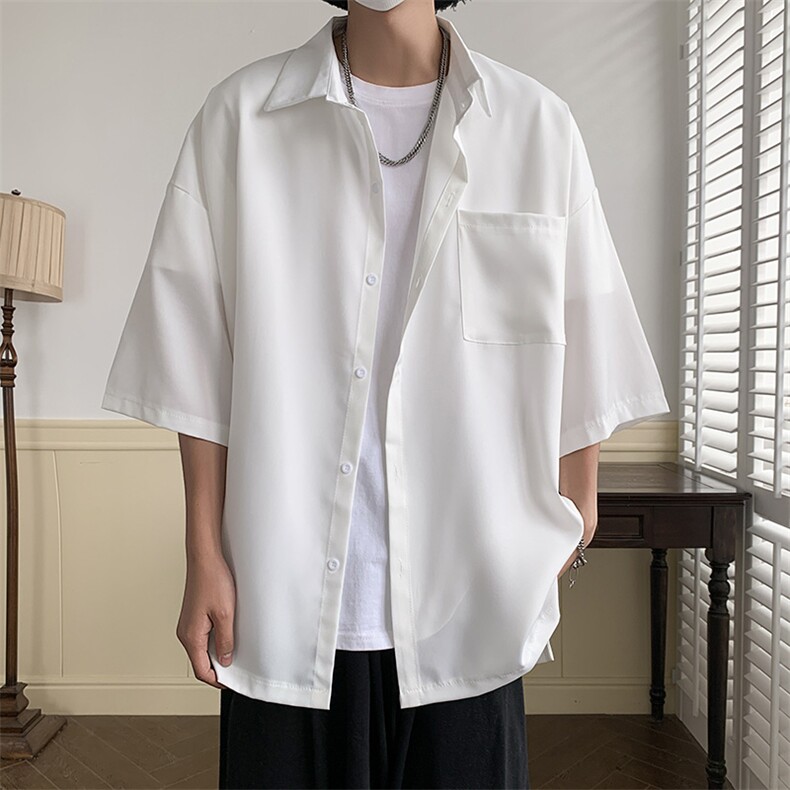 短袖衬衫男夏季新款港风宽松冰丝坠感衬衣CS8805-35,男装衬衫,星座214-3