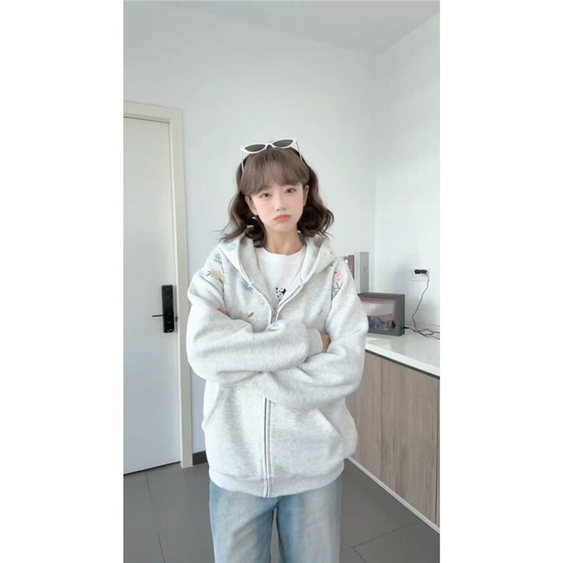 5437-P62高质量/万针绣花/白金拉链字母连帽开衫卫衣,女装卫衣/绒衫,星座617A-2