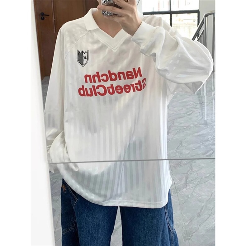 美式街头机能薄款速干运动球服V领防晒长袖T恤男夏季弯刀牛仔裤潮图片