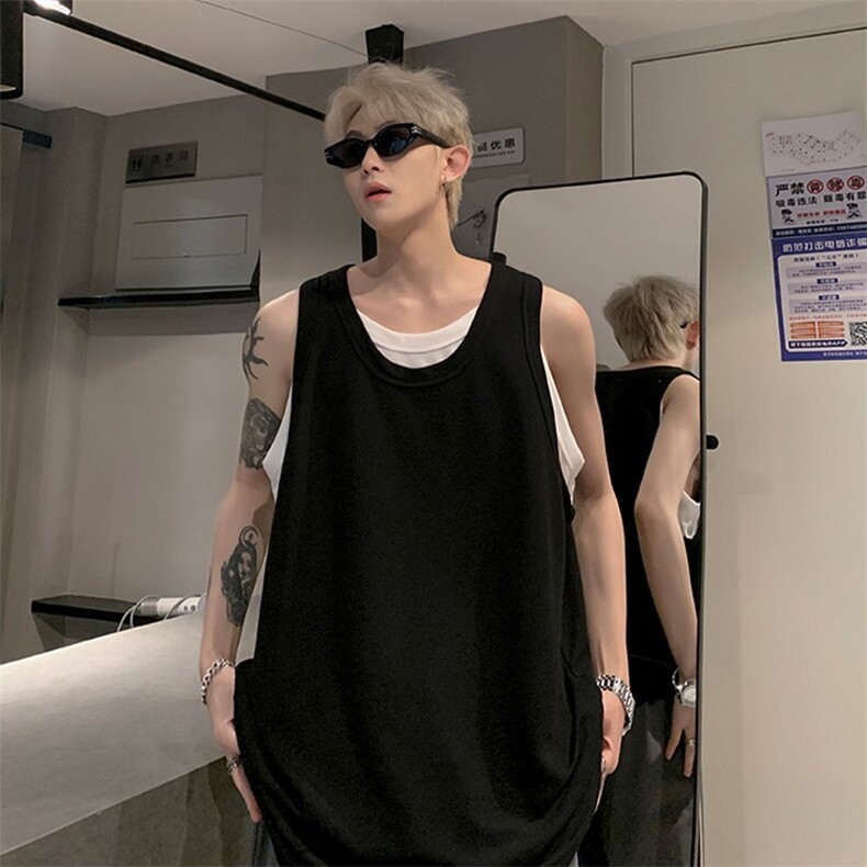 假两件坎肩背心男款夏季潮流美式上衣外穿无袖男t恤宽松BXA10-P25，男装背心/马甲，星座208-5