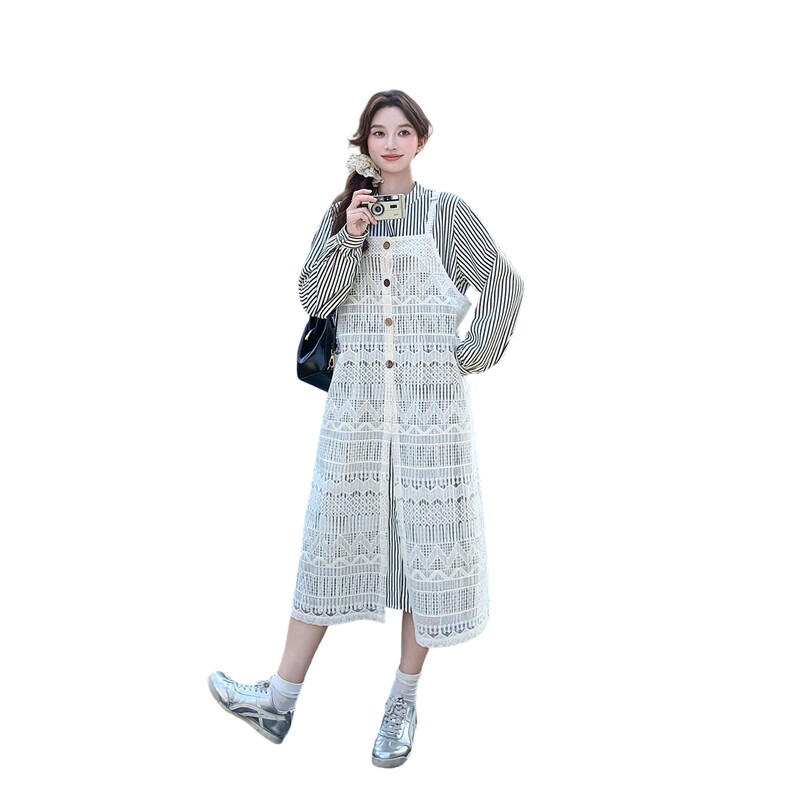 新款现货款号7755条纹连衣裙背带罩衫裙两件套P165K238,女装套装/套裙,2D043