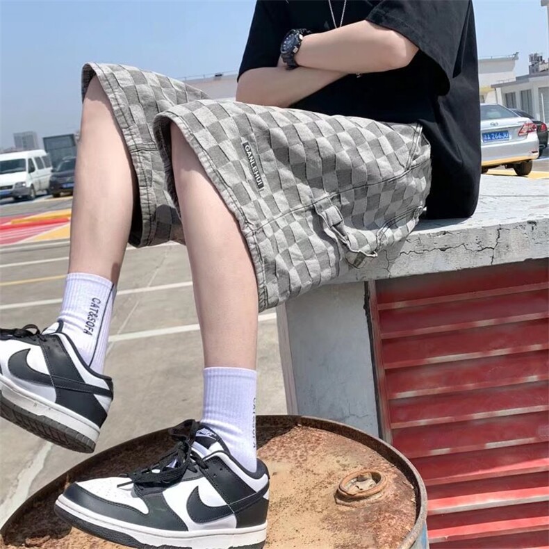 棋盘格牛仔裤夏季韩版时尚个性宽松休闲五分中裤潮流K3118-P38,男装牛仔裤,星座512-3