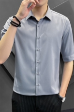 冰丝夏季衬衫男韩版修身潮流五分袖商务高级感白衬衣8315P65控118，男装T恤，电商A355（原A415）