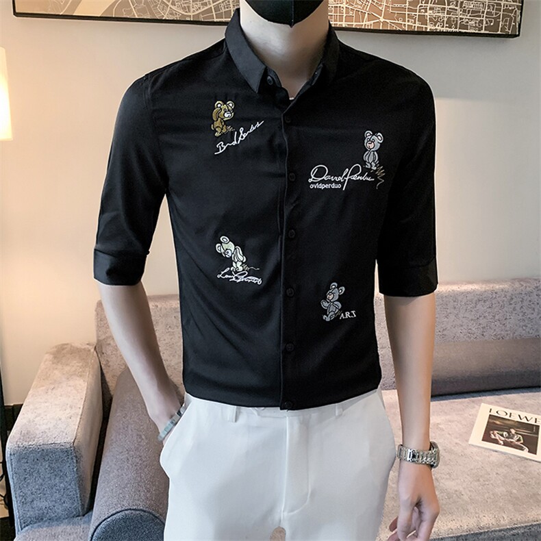 2023男夏装新款男刺绣轻奢中袖衬衫社会小伙风,男装衬衫,电商B216（原B302）