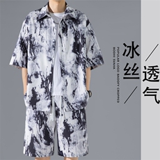 2024夏季新款港风无影墙大码冰丝衬衫套装M-5XHQ24503-特P50，男装休闲套装，电商A022