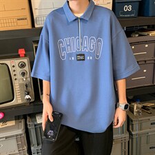 新款优品男士短袖刺绣半开拉链印花T恤宽松上衣POLO衫ZD3315-P52,男装T恤,星座717