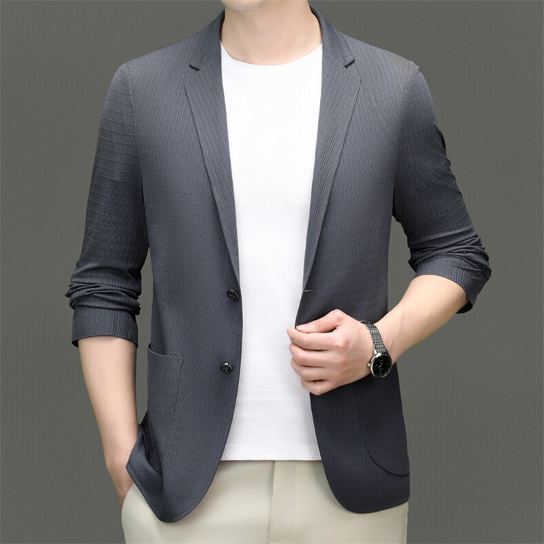 高品质夏季冰丝无缝压胶防晒休闲西服男士轻薄休闲小西装单西外套，男装西服，钱塘723