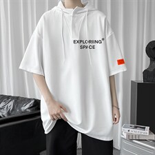 LD54244-P45NASA连帽短袖t恤男大码胖子带帽五分袖中袖，男装T恤，电商A040