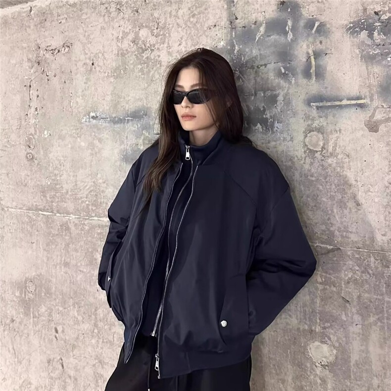 黑色棒球棉服外套女2025秋冬新款宽松休闲夹棉飞行员夹克,男装夹克,星座506A