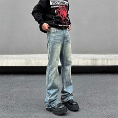 美式高街vibe风猫须竹节纹牛仔裤男女潮牌cleanfit直，男装牛仔裤，星座218-1（原230）