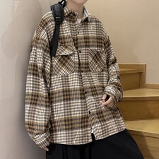 毛呢衬衫男韩版潮流痞帅格子长袖衬衣潮秋季休闲外套W1999-P40，男装衬衫，星座512-4